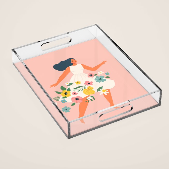Dancing woman with flowers Acrylic Tray Gallery Image 1