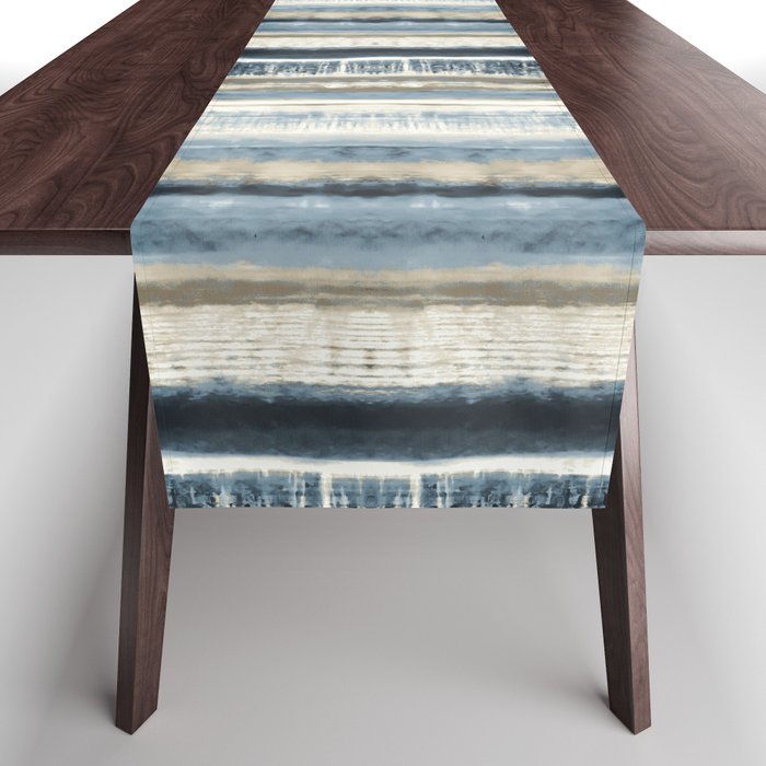 Distressed Blue and White Watercolor Stripe Table Runner Gallery Image 1