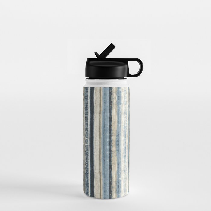 Distressed Blue and White Watercolor Stripe Water Bottle Gallery Image 1