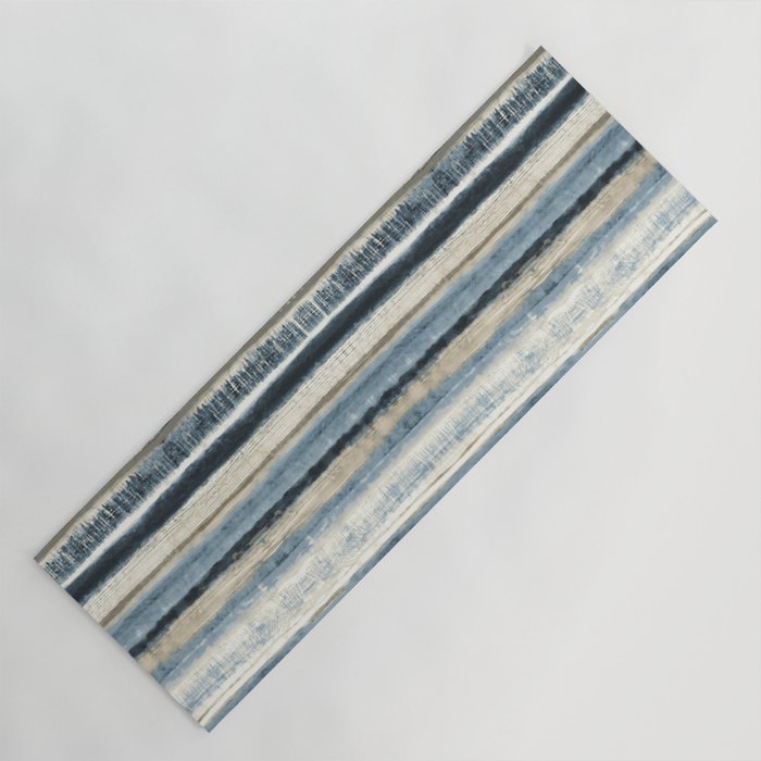 Distressed Blue and White Watercolor Stripe Yoga Mat Gallery Image 1