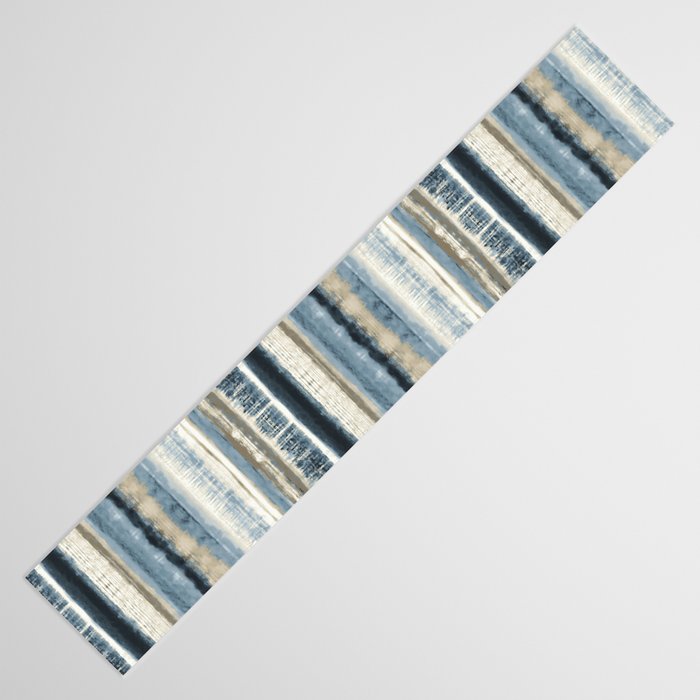 Distressed Blue and White Watercolor Stripe Table Runner Gallery Image 3