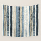 Distressed Blue and White Watercolor Stripe Wall Tapestry Gallery Image 4