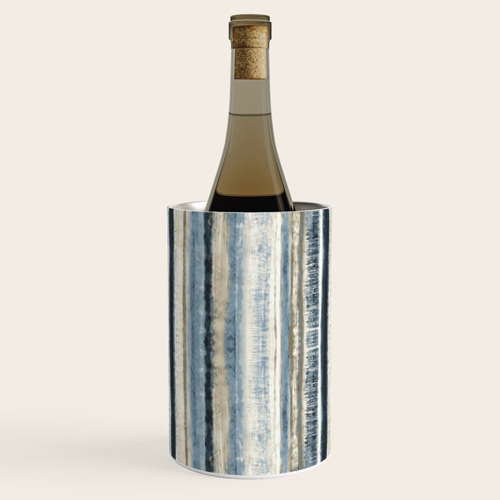 Distressed Blue and White Watercolor Stripe Wine Chiller Gallery Image 2