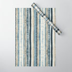 Distressed Blue and White Watercolor Stripe Wrapping Paper Gallery Image 1