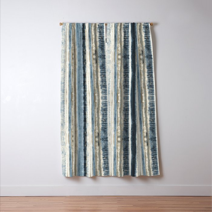 Distressed Blue and White Watercolor Stripe Window Curtain Gallery Image 3