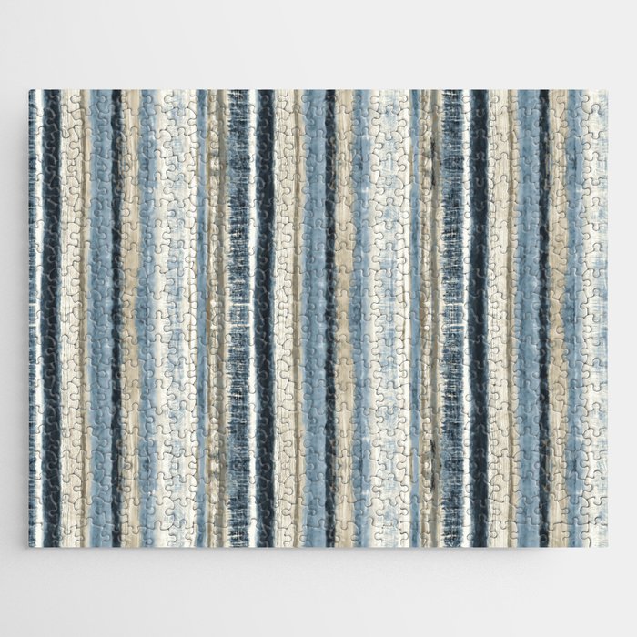 Distressed Blue and White Watercolor Stripe Jigsaw Puzzle Gallery Image 1