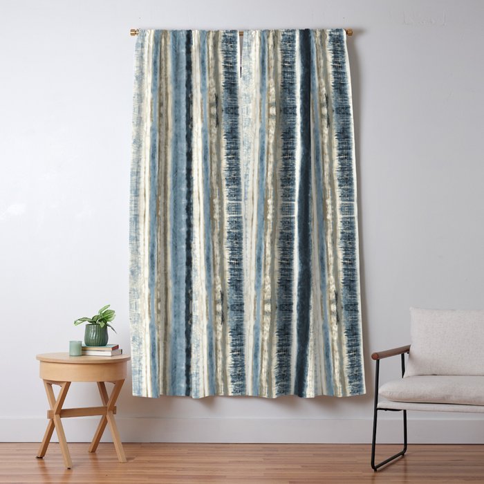 Distressed Blue and White Watercolor Stripe Window Curtain Gallery Image 5