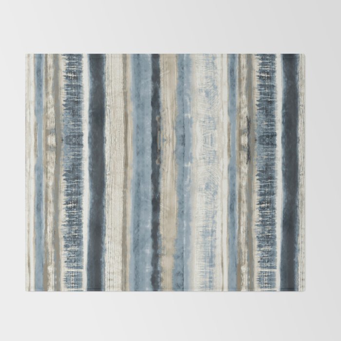 Distressed Blue and White Watercolor Stripe Throw Blanket Gallery Image 2