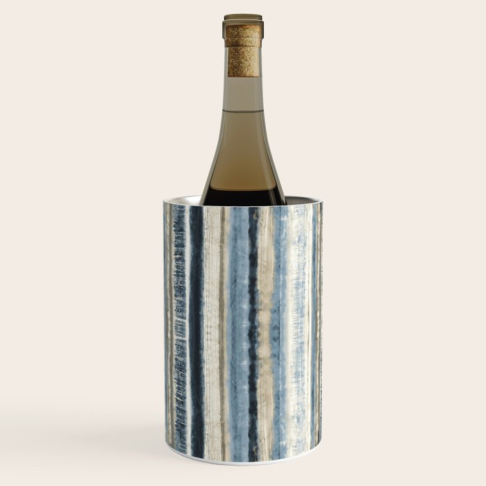 Distressed Blue and White Watercolor Stripe Wine Chiller Gallery Image 1