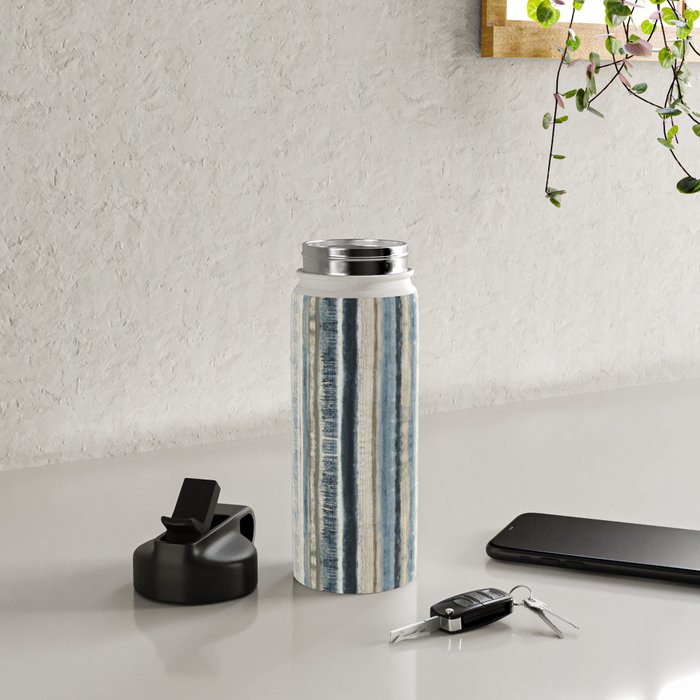 Distressed Blue and White Watercolor Stripe Water Bottle Gallery Image 5