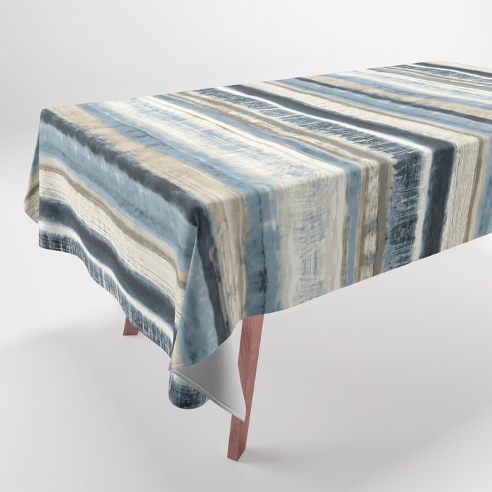 Distressed Blue and White Watercolor Stripe Tablecloth Gallery Image 1
