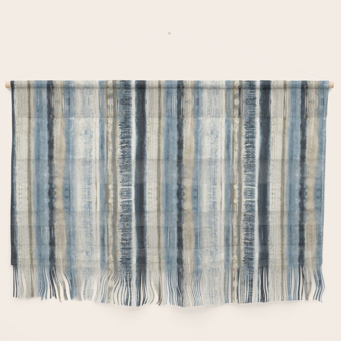 Distressed Blue and White Watercolor Stripe Wall Hanging Gallery Image 1