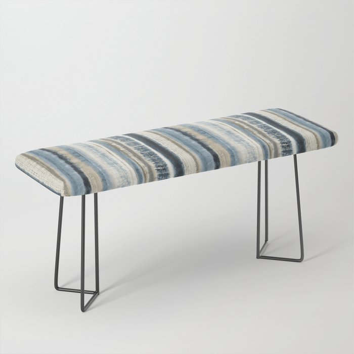 Distressed Blue and White Watercolor Stripe Bench Gallery Image 1