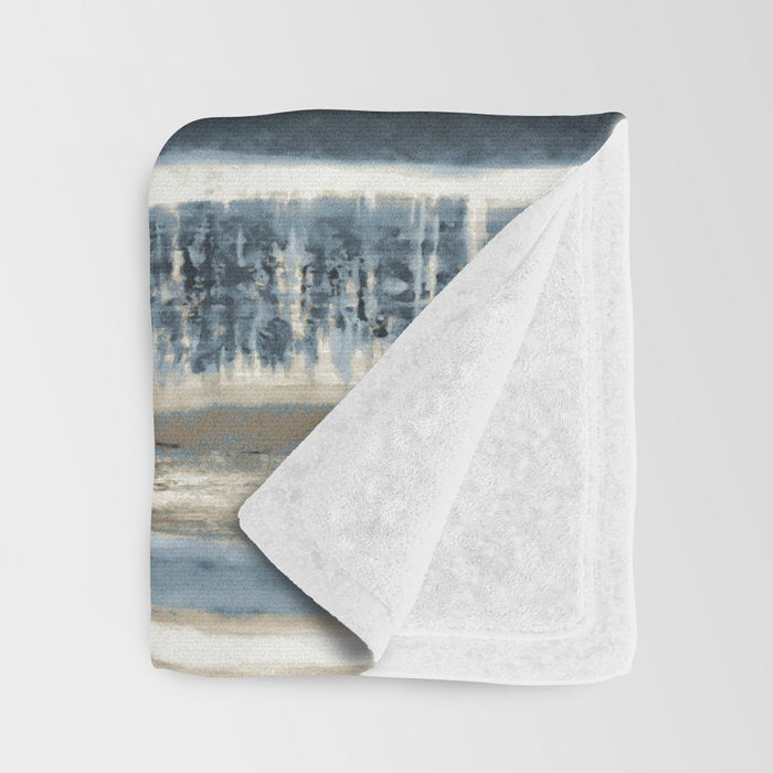 Distressed Blue and White Watercolor Stripe Throw Blanket Gallery Image 3