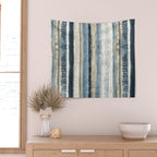 Distressed Blue and White Watercolor Stripe Wall Tapestry Gallery Image 2