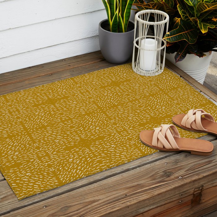 Celestial Stars Art, Mustard Yellow, Boho Wall Art Outdoor Rug Gallery Image 2
