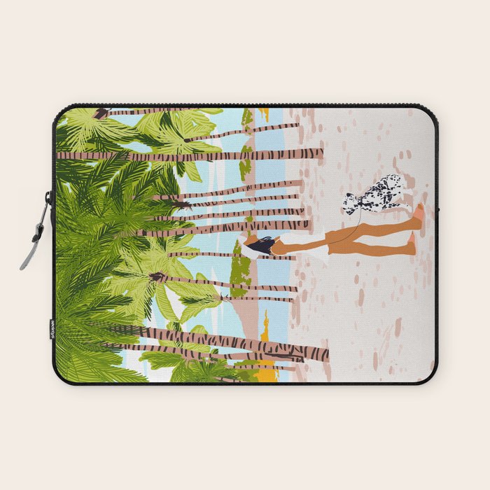 The Happy Spots, Dalmatian Dog Pets, Bohemian Woman Beach Tropical Palm Fashion Illustration Laptop Sleeve Gallery Image 1