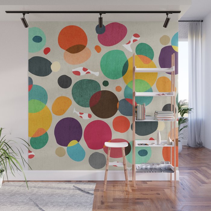 Lotus in koi pond Wall Mural Gallery Image 1