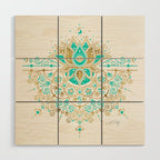 Sacred Lotus Mandala - Turquoise & Gold Palette Wood Wall Art Gallery Image 1