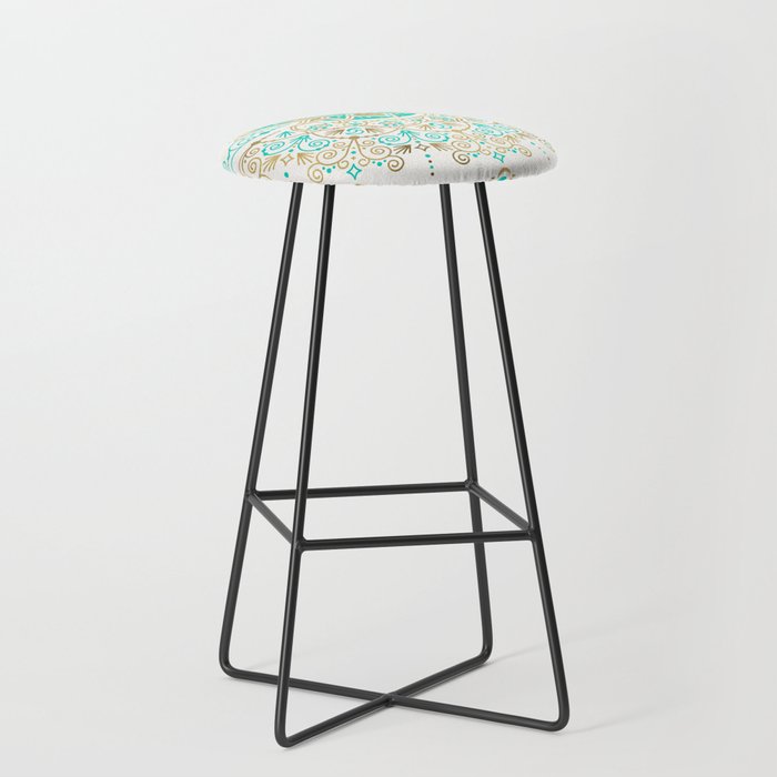 Sacred Lotus Mandala - Turquoise & Gold Palette Stool Gallery Image 1