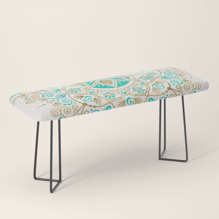 Sacred Lotus Mandala - Turquoise & Gold Palette Bench Gallery Image 1
