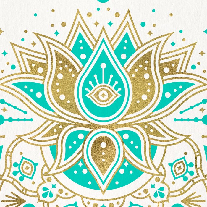 Sacred Lotus Mandala - Turquoise & Gold Palette Coffee Mug Gallery Image 2