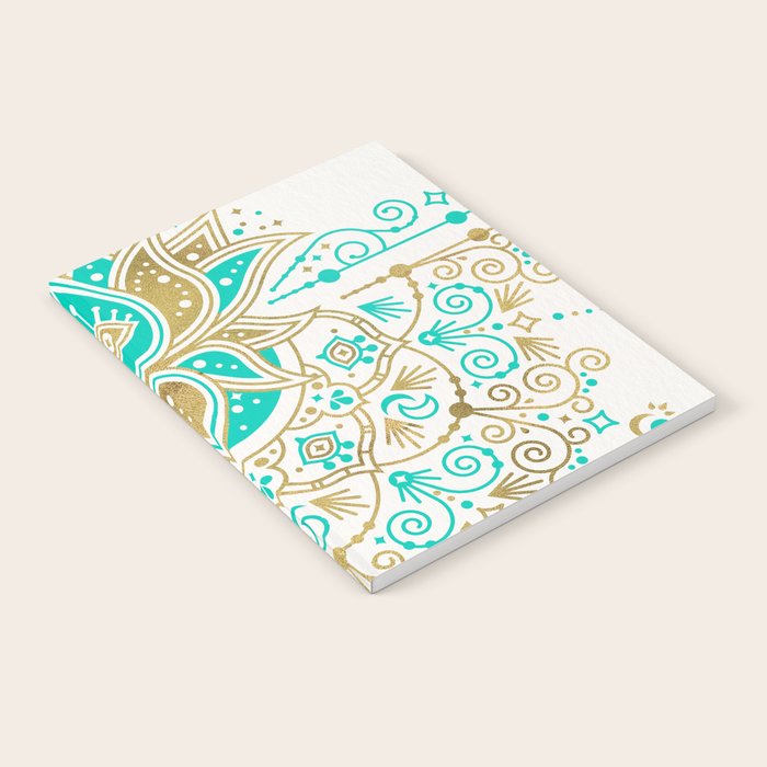 Sacred Lotus Mandala - Turquoise & Gold Palette Notebook Gallery Image 1