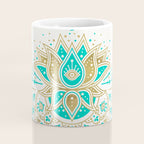 Sacred Lotus Mandala - Turquoise & Gold Palette Coffee Mug Gallery Image 4