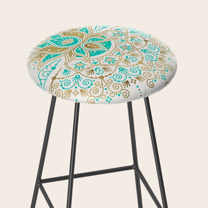 Sacred Lotus Mandala - Turquoise & Gold Palette Stool Gallery Image 2