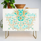 Sacred Lotus Mandala - Turquoise & Gold Palette Credenza Gallery Image 1