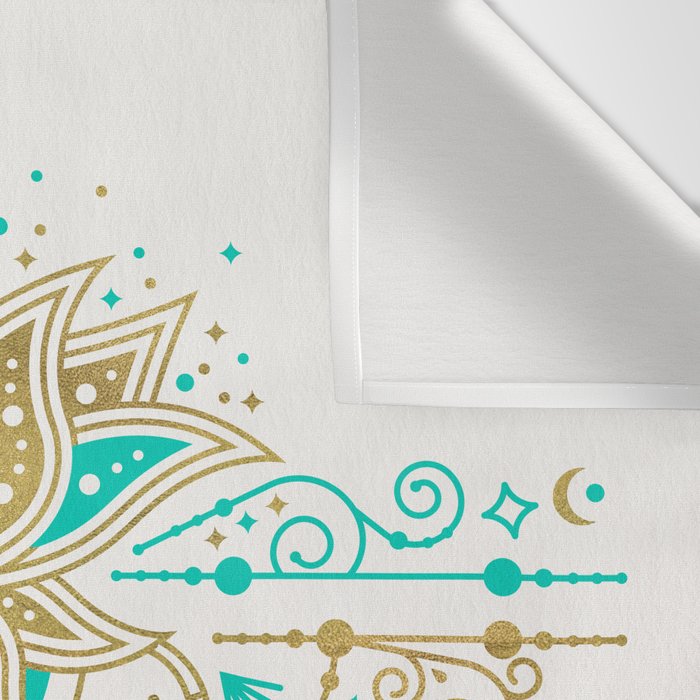 Sacred Lotus Mandala - Turquoise & Gold Palette Wall Tapestry Gallery Image 3