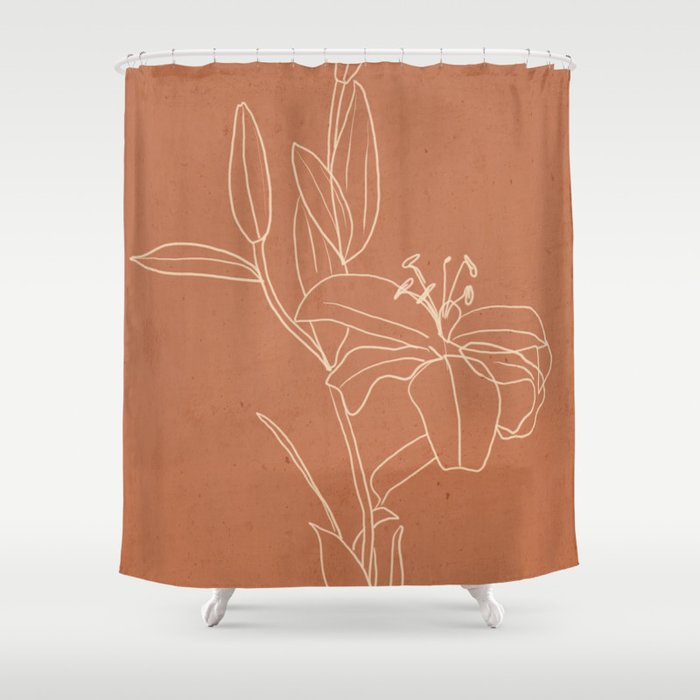  Lily Flower Line Drawing 2 Shower Curtain Gallery Image 1