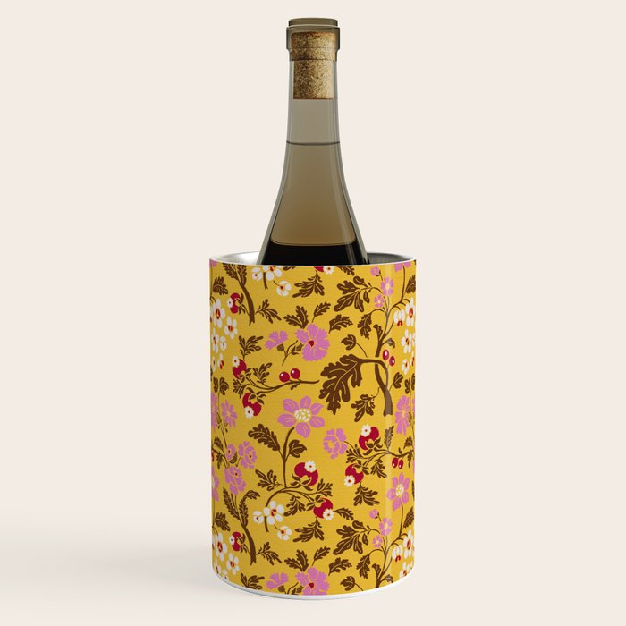 Chinoiserie Hand Drawn Florals On Yellow Wine Chiller Gallery Image 2