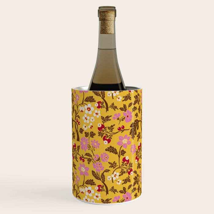 Chinoiserie Hand Drawn Florals On Yellow Wine Chiller Gallery Image 1