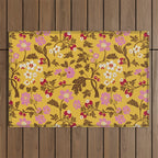 Chinoiserie Hand Drawn Florals On Yellow Outdoor Rug Gallery Image 1