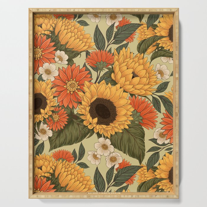 Sunflowers - Tranquill Green Serving Tray Gallery Image 1