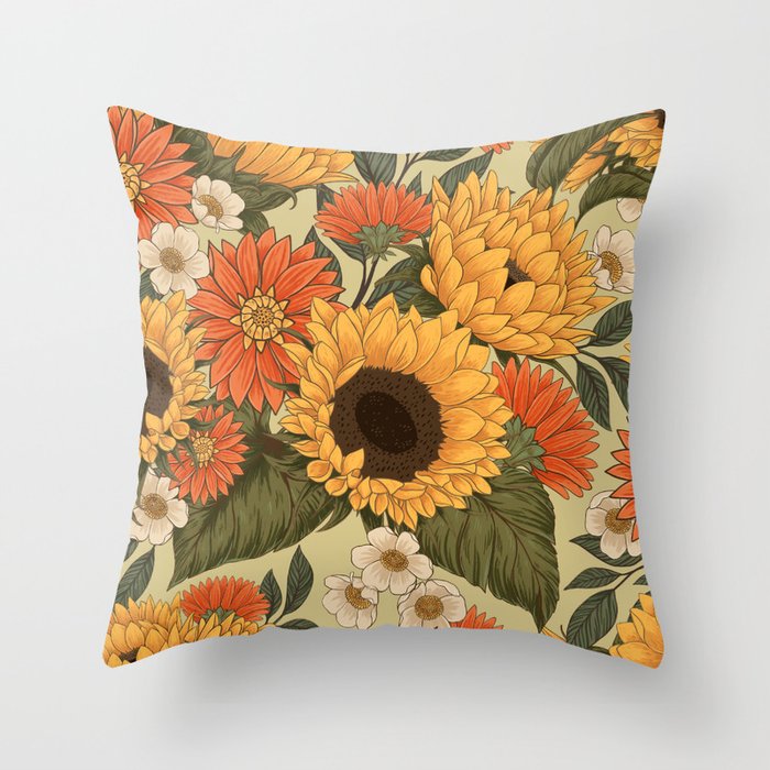 Sunflowers - Tranquill Green Throw Pillow Gallery Image 6