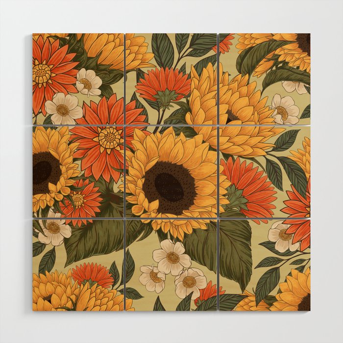 Sunflowers - Tranquill Green Wood Wall Art Gallery Image 1