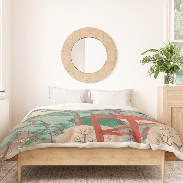 Spring Blossoms and Pond Ukiyo-e Japanese Art Duvet Cover Gallery Image 3