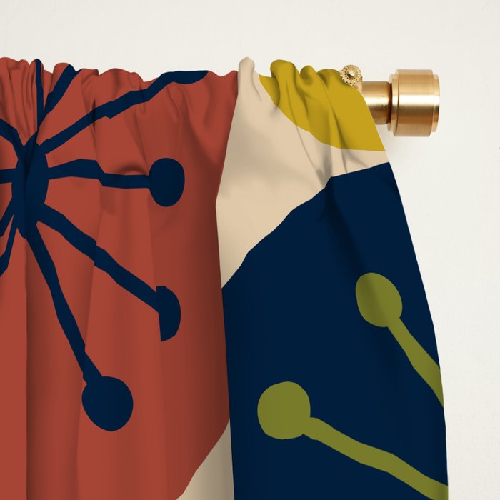 Atomic Dots Pattern in Mid Mod Teal, Orange, Olive, Blue, Mustard, and Beige Window Curtain Gallery Image 2