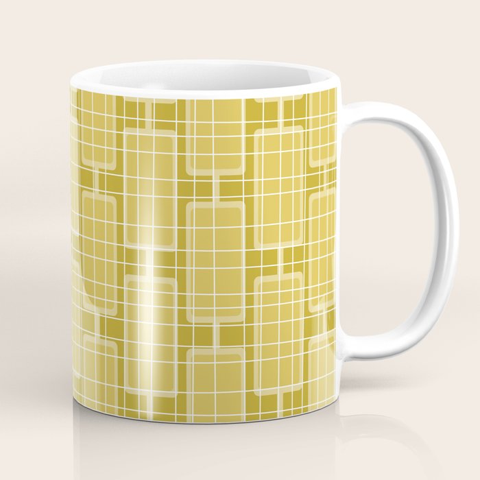Mid Century Modern Woven Link Pattern in Olive Yellow and White Coffee Mug Gallery Image 1