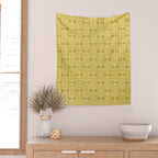 Mid Century Modern Woven Link Pattern in Olive Yellow and White Wall Tapestry Gallery Image 2