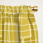 Mid Century Modern Woven Link Pattern in Olive Yellow and White Window Curtain Gallery Image 2