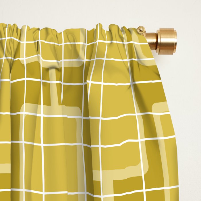 Mid Century Modern Woven Link Pattern in Olive Yellow and White Window Curtain Gallery Image 2