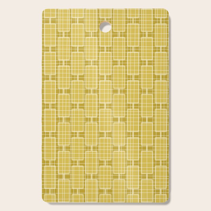 Mid Century Modern Woven Link Pattern in Olive Yellow and White Cutting Board Gallery Image 1