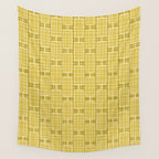 Mid Century Modern Woven Link Pattern in Olive Yellow and White Wall Tapestry Gallery Image 4