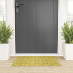 Mid Century Modern Woven Link Pattern in Olive Yellow and White Welcome Mat Gallery Image 3