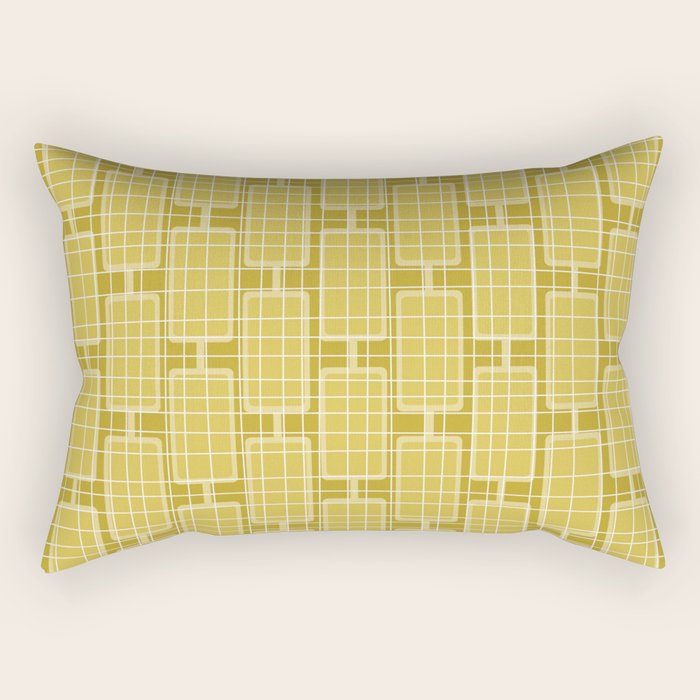 Mid Century Modern Woven Link Pattern in Olive Yellow and White Rectangular Pillow Gallery Image 2