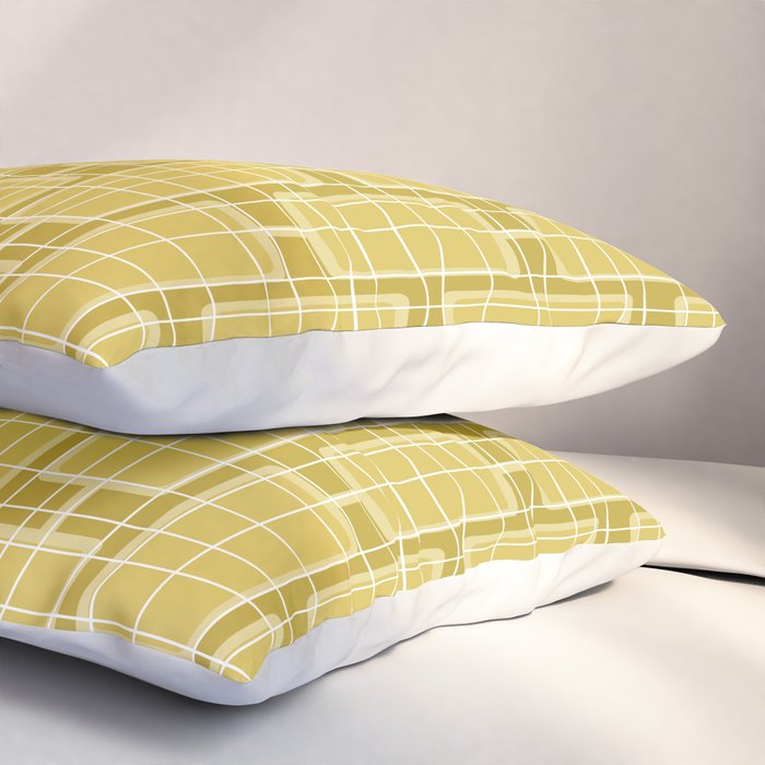Mid Century Modern Woven Link Pattern in Olive Yellow and White Pillow Sham Gallery Image 3