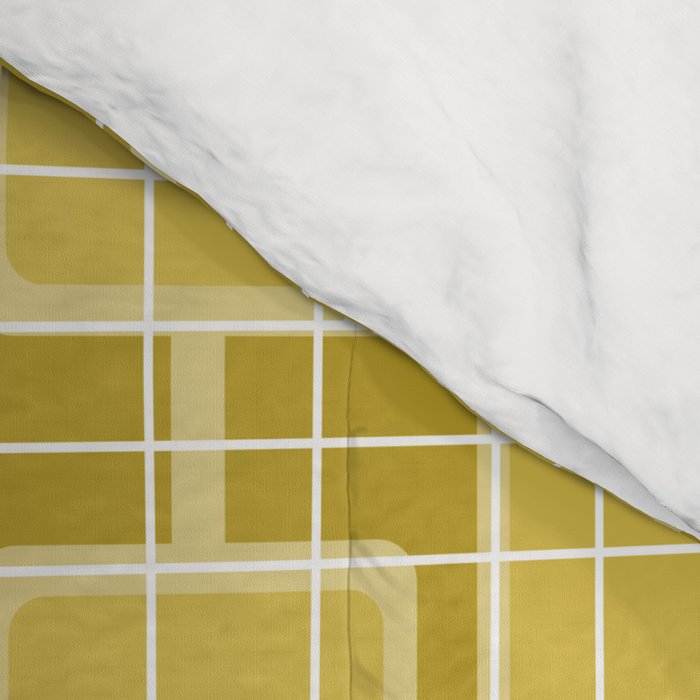 Mid Century Modern Woven Link Pattern in Olive Yellow and White Comforter Gallery Image 4